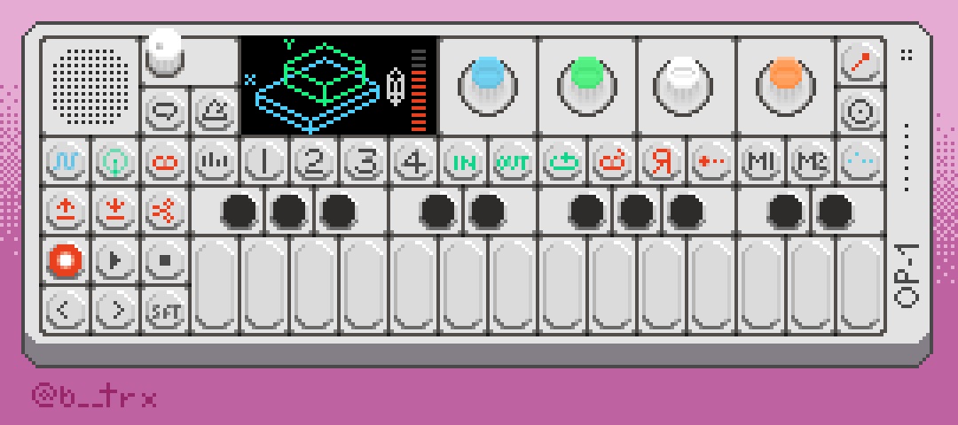 Pixel art of a Teenage Engineering OP-1 synthesizer